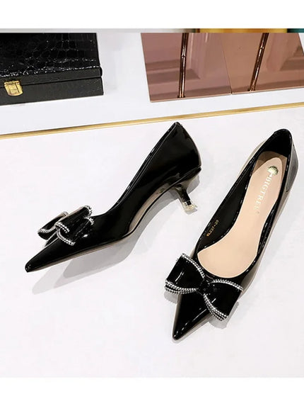New Fashion Street Style Patent Leather Rhinestone Butterfly-knot