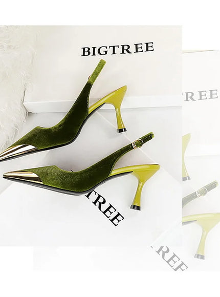 Elegant Women Green High Heel Velvet Pumps Wedding