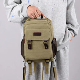 Small Mens Backpack Canvas Casual Backpacks for Men 2025 Mini Male School Bag Rucksack Man Multi-function Crossbody Bag Travel
