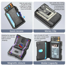 Minimalist Mens Wallet with Money Clip, Aluminum Pop Up Card Case and Leather Slots Credit Card Holder RFID Blocking Wallet