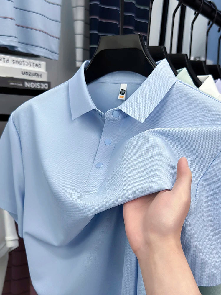 2025 Men's Sporty Polo Waffle Shirt | Moisture-Wicking Golf Tennis Top Sizes S-5XL, Snap Buttons, 7A Antibacterial High Quality