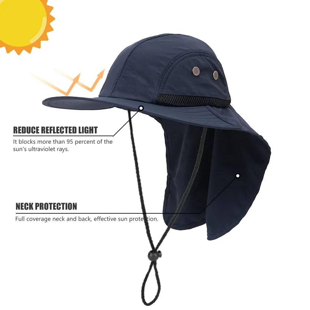 Unisex Sun Hiking Bucket Hat Wide Brim Safari Hats UV Sun Protection Cap with Neck Flap Fishing Adventuring Gardening Beach Caps