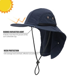 Unisex Sun Hiking Bucket Hat Wide Brim Safari Hats UV Sun Protection Cap with Neck Flap Fishing Adventuring Gardening Beach Caps