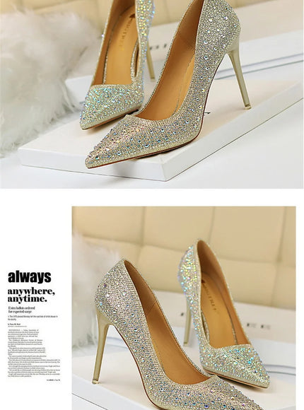 Shallow Mouth Pointed Color Rhinestone Pumps Fashion Wedding