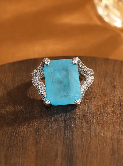 KissIcon Blue CZ Statement Ring For Women - Bold 925 Silver