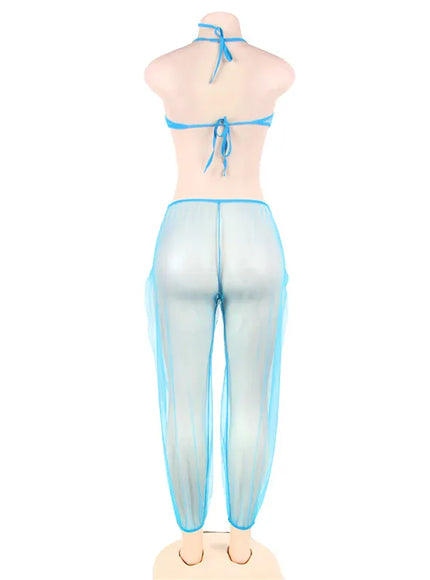 Plus Size Arabic India Woman Belly Dance style transparent Mesh Lingerir Pajama Sets with Veil Hot and Sexy