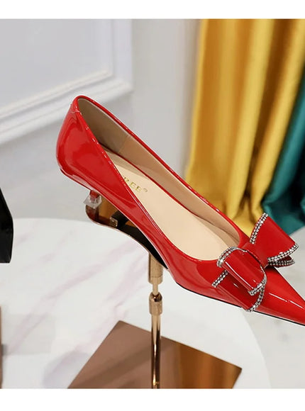 New Fashion Street Style Patent Leather Rhinestone Butterfly-knot