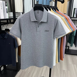 Men's Summer New Cotton 100% Short-Sleeved Polo Shirt, Collar Brand Printed T-Shirt, Breathable Casual Business Men's Clothing