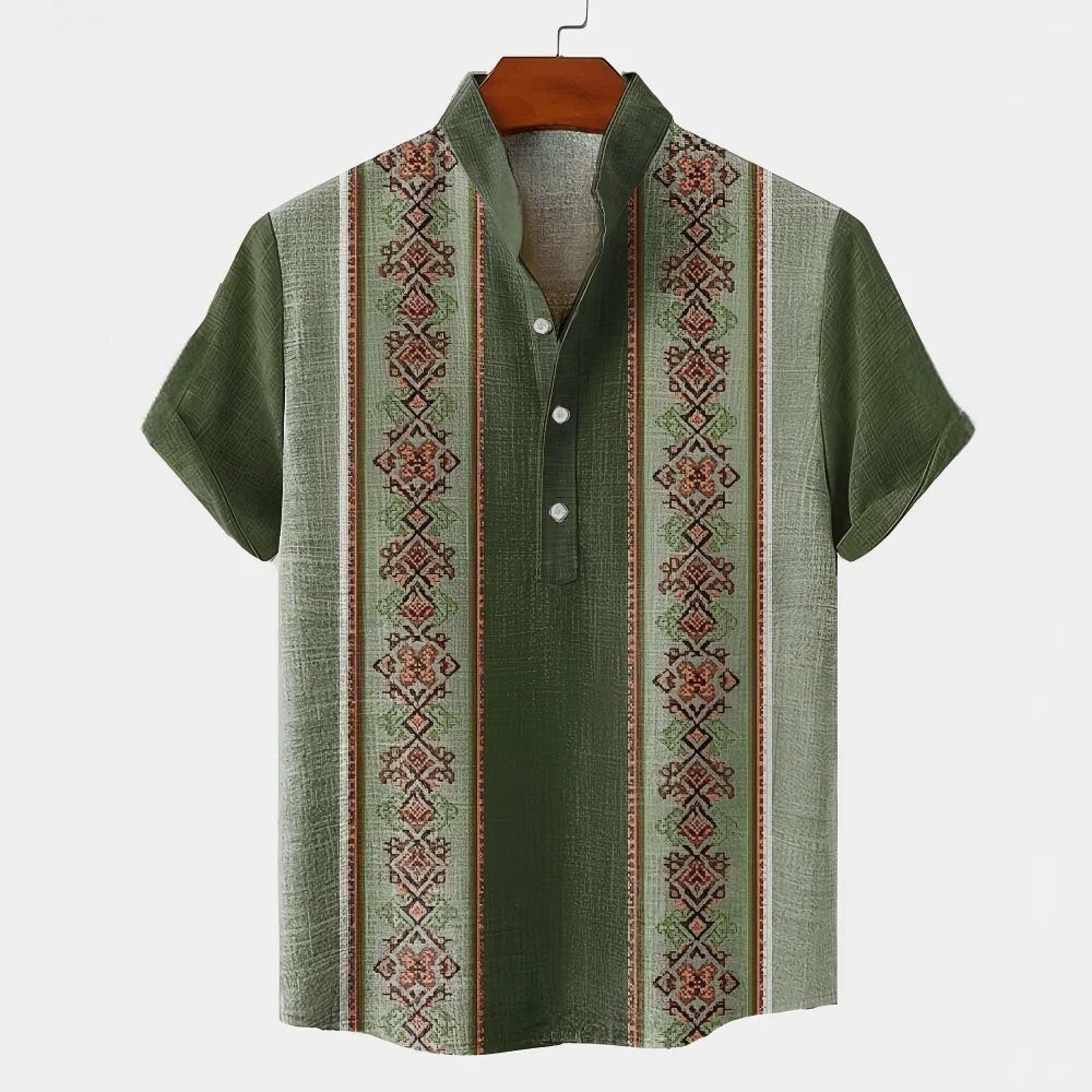 Men's Linen Short Sleeved Shirt, Button Design, Digital Printing, Casual and Comfortable, Fashionable to Wear