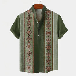 Men's Linen Short Sleeved Shirt, Button Design, Digital Printing, Casual and Comfortable, Fashionable to Wear