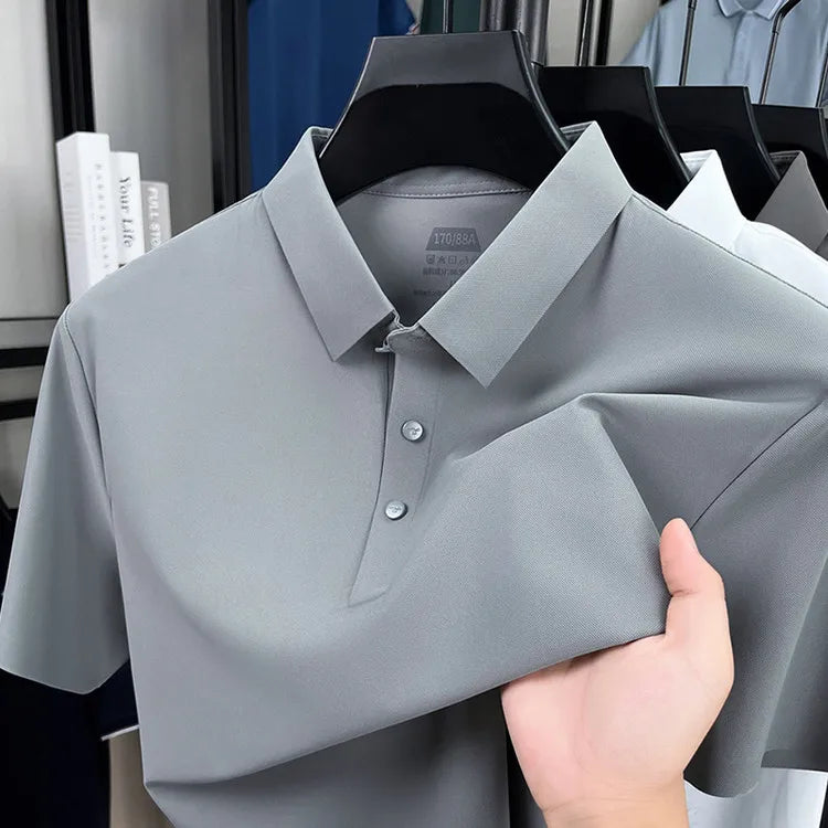 Men's Seamless Polo Shirt - Breathable Nylon-Spandex Blend, Reinforced Collar & Matching Buttons (12 Colors, M-4XL)