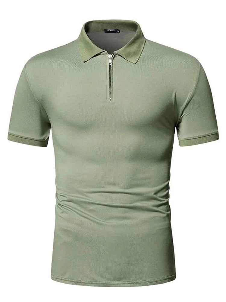 Men's polo shirt solid color short-sleeved zipper lapel T-shirt casual top