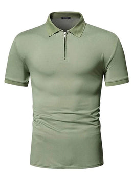 Men's polo shirt solid color short-sleeved zipper lapel T-shirt casual top