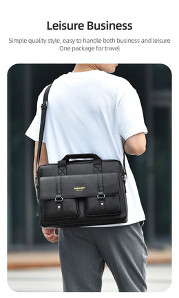 Mens Business Briefcase Large Capacity PU Leather Laptop Bag Fashion Crossbody Shoulder Tote Bag for Work Office
