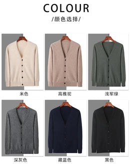 2025 Autumn Winter New Cardigan Men's V-Neck Top 100% Mink Cashmere Knitted Sweater Casual Loose Large Long Sleeved Shirt Jacket