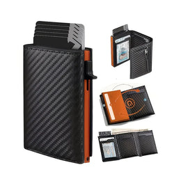 Men's Wallet with Zipper Coin Purse Automatic Pop-up Metal Credit Card Holder Minimalist RFID Blocking Business Card Wallet Idea