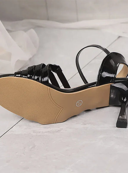 Fashion Ladies Patent Leather High Heels Sandals Black