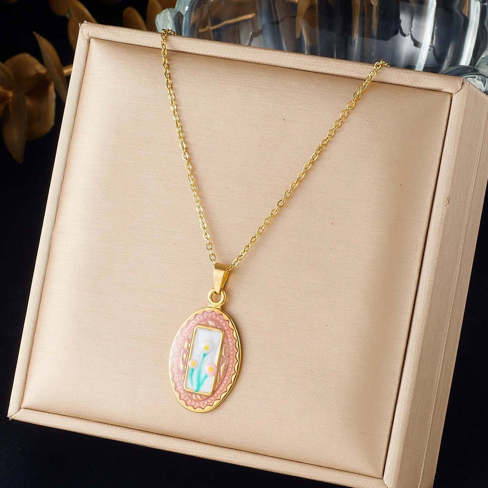 DIEYURO Multicolor Pastel Enamel Heart Cross Sun Floral Pendant Necklace Collection Lady Stainless Steel Waterproof Jewelry Gift
