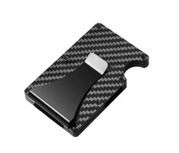 Minimalist  Wallet for Men, Money Clip Cash Strap Wallet, RFID Blocking Metal Wallet Aluminum Card Holder(Carbon Fiber)