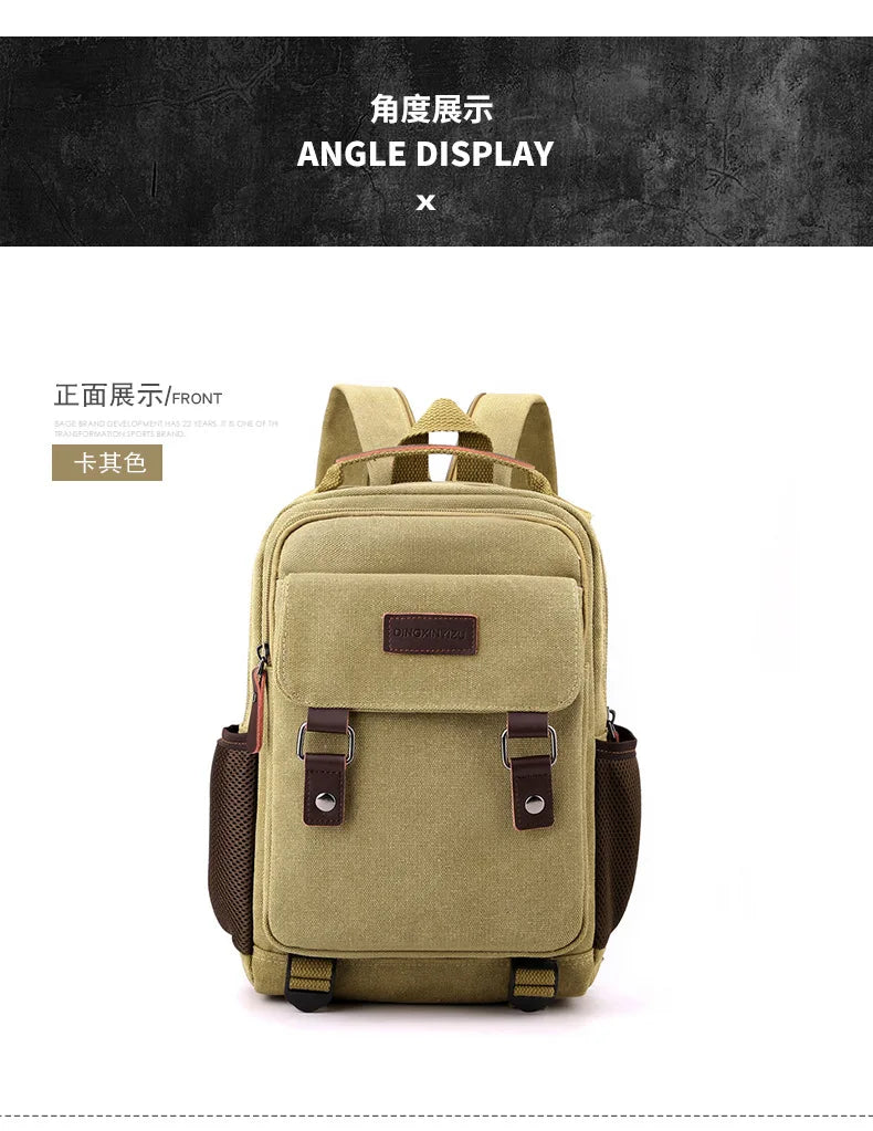 Small Mens Backpack Canvas Casual Backpacks for Men 2025 Mini Male School Bag Rucksack Man Multi-function Crossbody Bag Travel