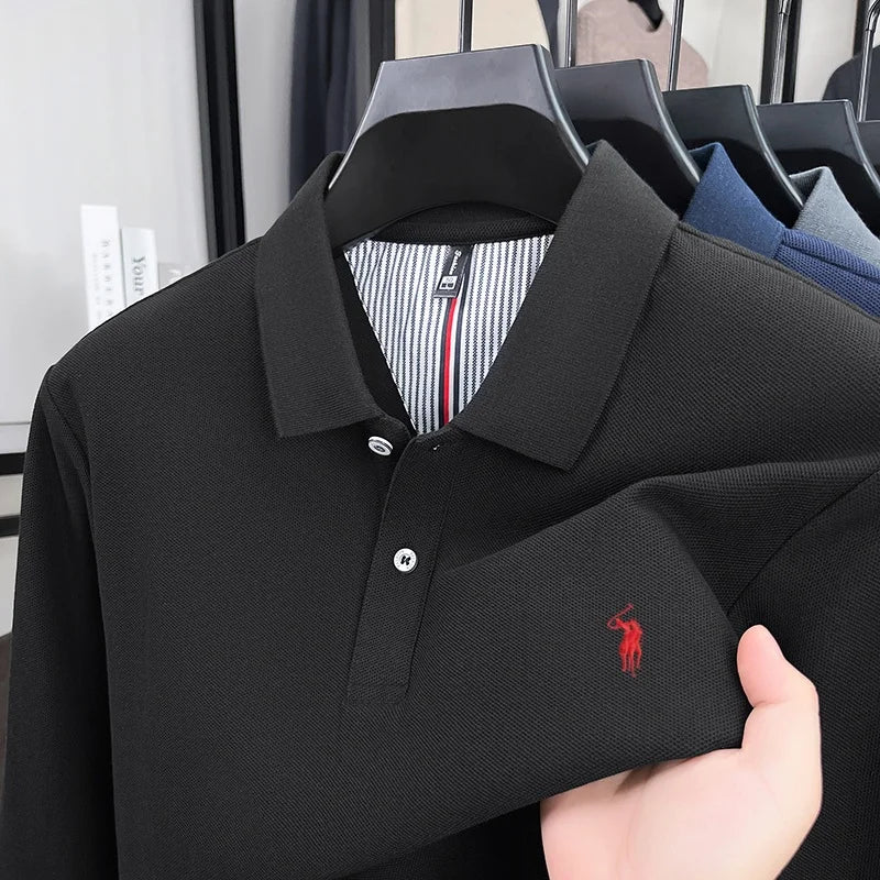 100% cotton spring and autumn new men's long sleeved casual comfortable fashion brand polo shirt exquisite pony embroidery top