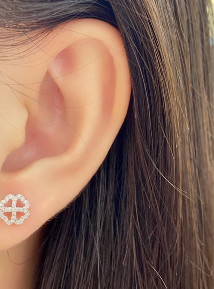KissIcon 925 Silver Plated Earrings Clover Zircon - Luck