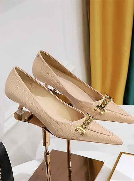 Fashion Metal Chain Decoration Women Pumps Shallow Mouth