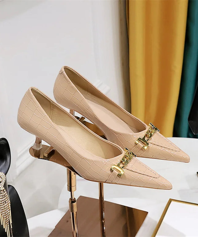 Fashion Metal Chain Decoration Women Pumps Shallow Mouth