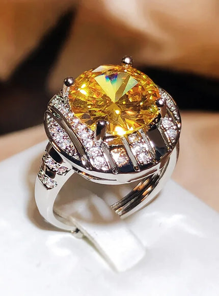 KissIcon Flashy Ring for Women - Adjustable Yellow Zircon