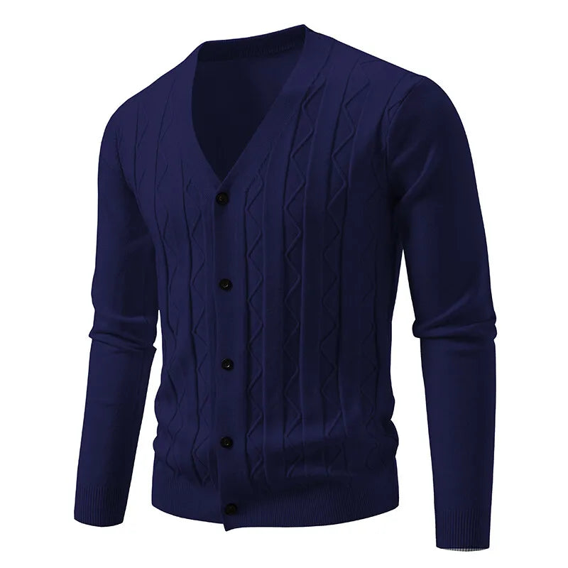 2025 New Knit Cardigan Men Korean Style Fashion Smart Casual V-Neck Knitted Sweatercoat Mens Solid Color Slim Sweater Outerwear
