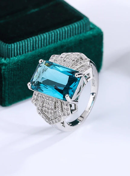 Kiss Icon Stylish S925 Silver Ring For Women Blue Zircon