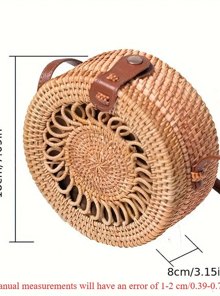 Hand-woven Straw Rattan Small Round Shoulder Crossbody