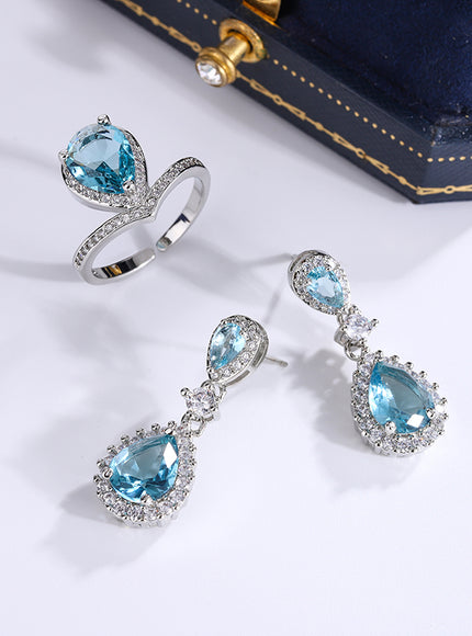 KissIcon Exquisite Silver Jewelry Set - Blue Zircon Drops