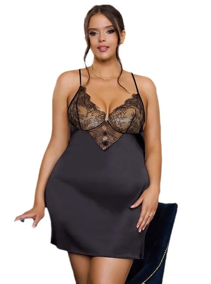 Plus Size sexy women babydoll chemise lingerie sets pajama sets with G-String for woman young ladies from M-2XL