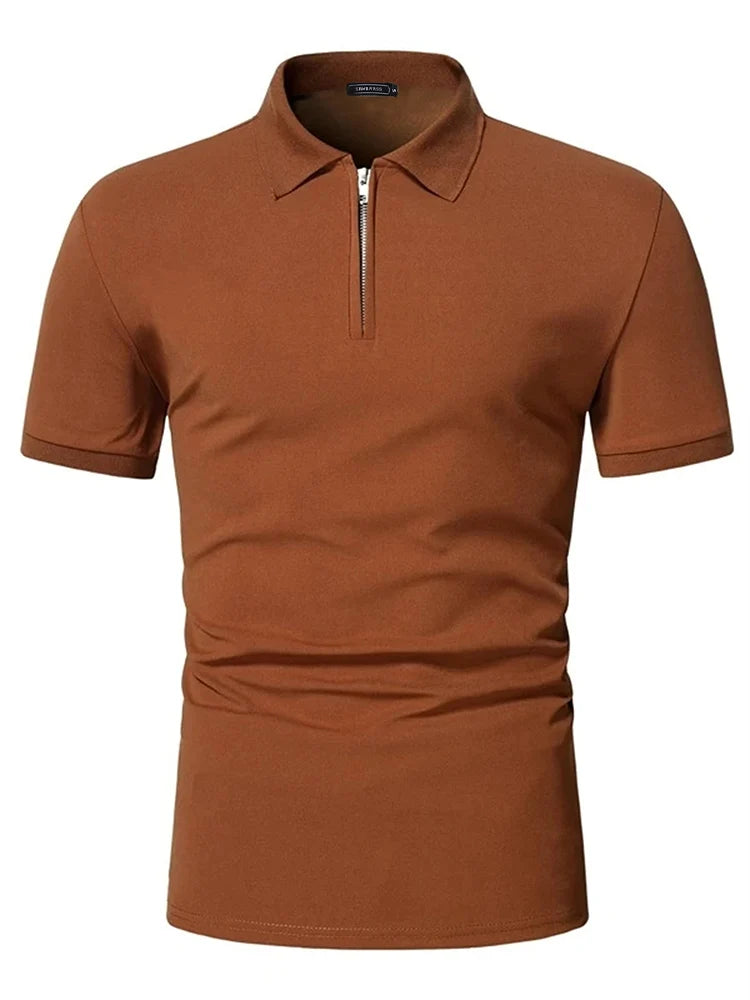 Men's polo shirt solid color short-sleeved zipper lapel T-shirt casual top
