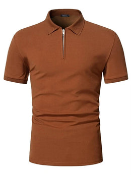Men's polo shirt solid color short-sleeved zipper lapel T-shirt casual top
