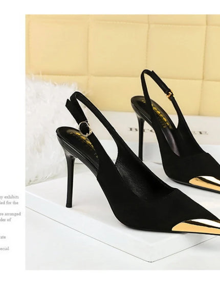 European American Style Metal Pointed High Heels Slim