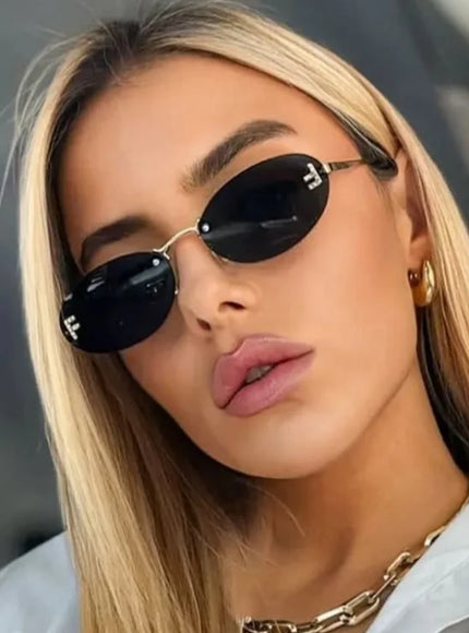 Diamond Letter Rimless Oval Sunglasses