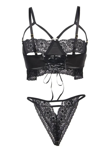 Plus Size High Quality Faux Leather sexy women lingerie sets pajama sets Bra and Panties Set for woman ladies with Leg loop