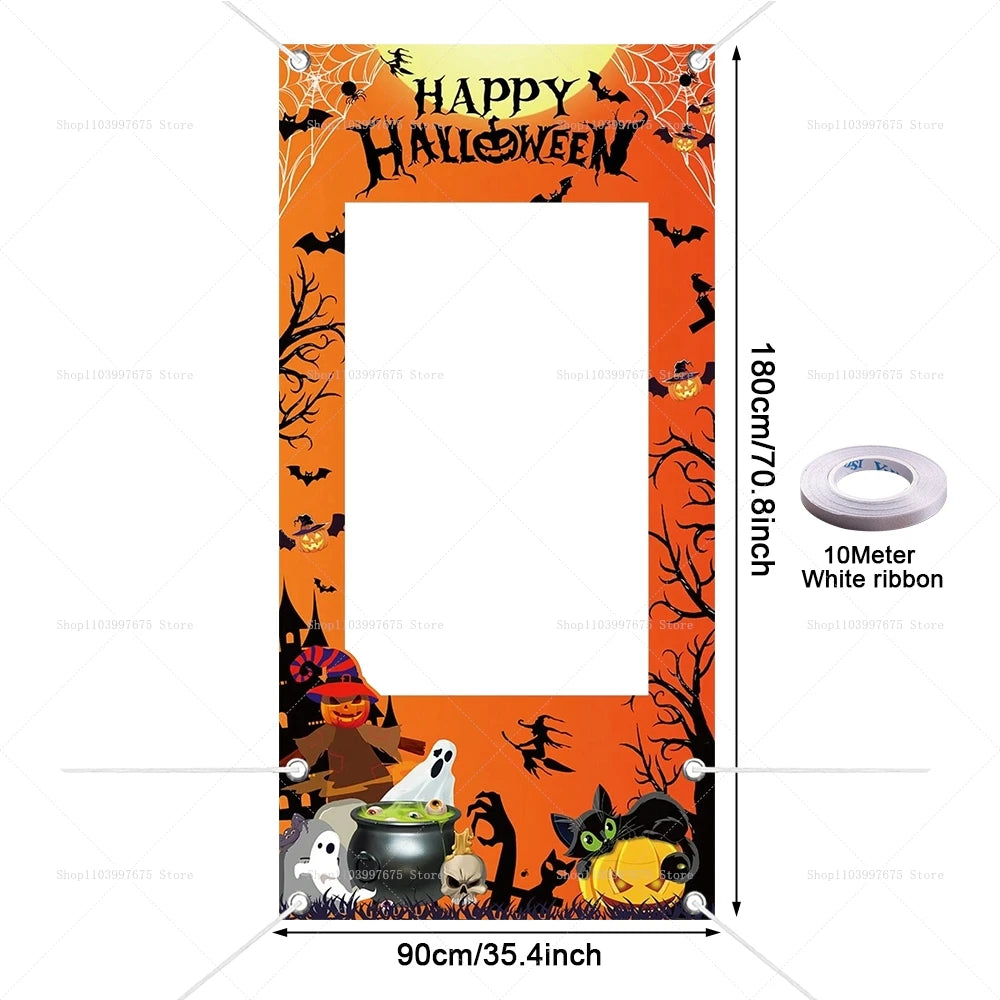 Happy Halloween Party Decorations Photo Booth Frame Props Pumpkin Ghost Bats Birthday Decor Background Banner Party Supplies