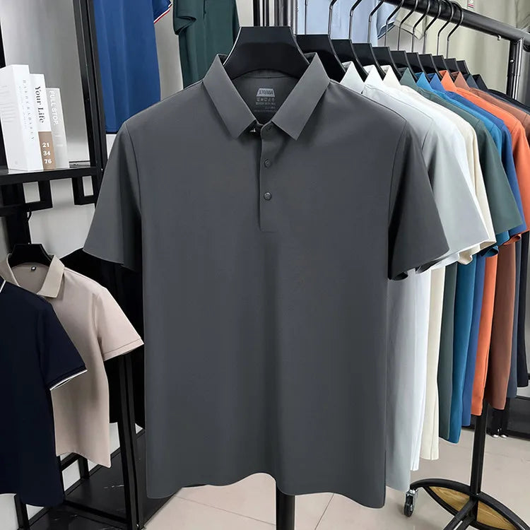 Men's Seamless Polo Shirt - Breathable Nylon-Spandex Blend, Reinforced Collar & Matching Buttons (12 Colors, M-4XL)