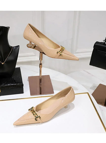 Fashion Metal Chain Decoration Women Pumps Shallow Mouth