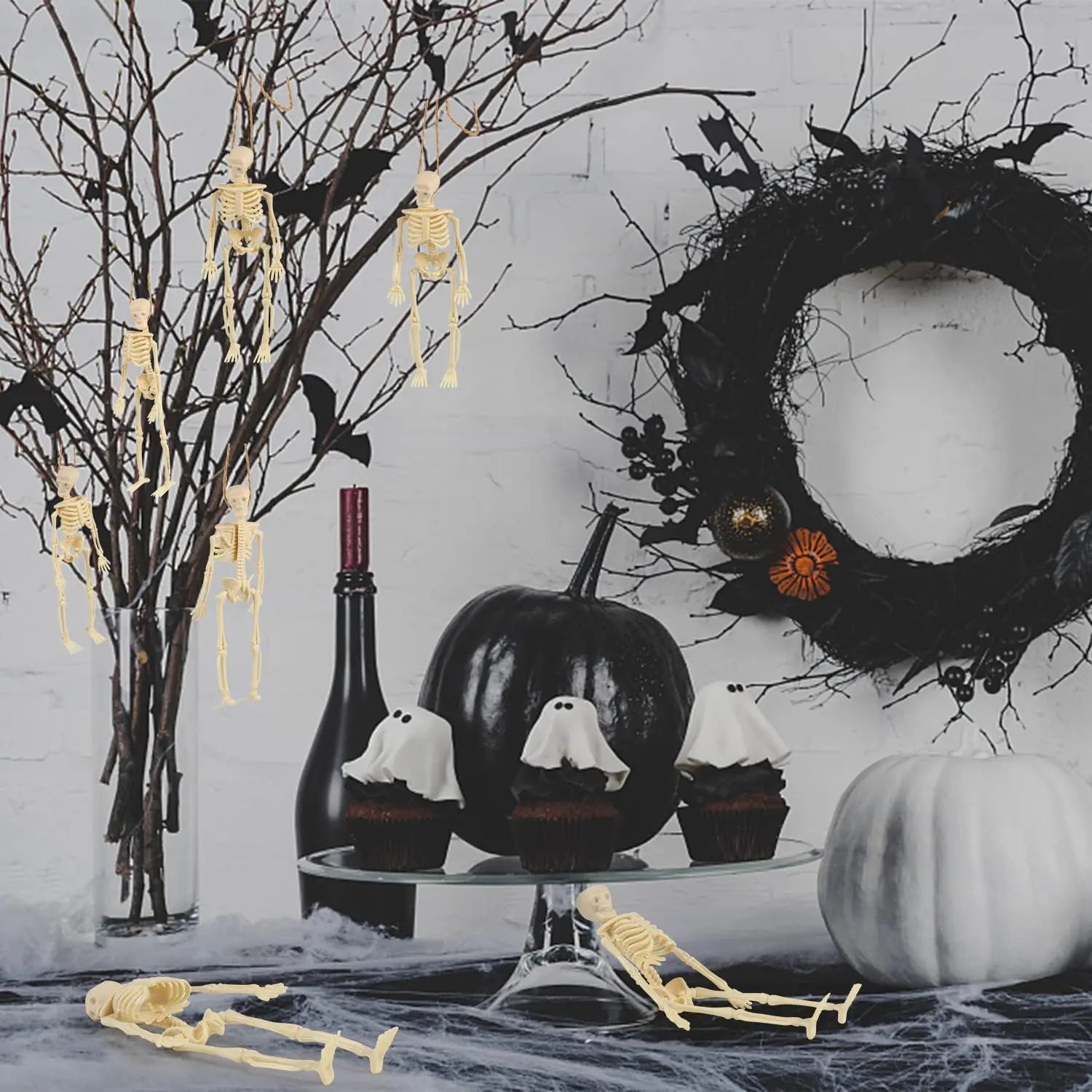 5PCS Decor Halloween Mini Plastic Skull Skeleton Decoration Favors Hanging Toys for Craft Halloween Party Decorations