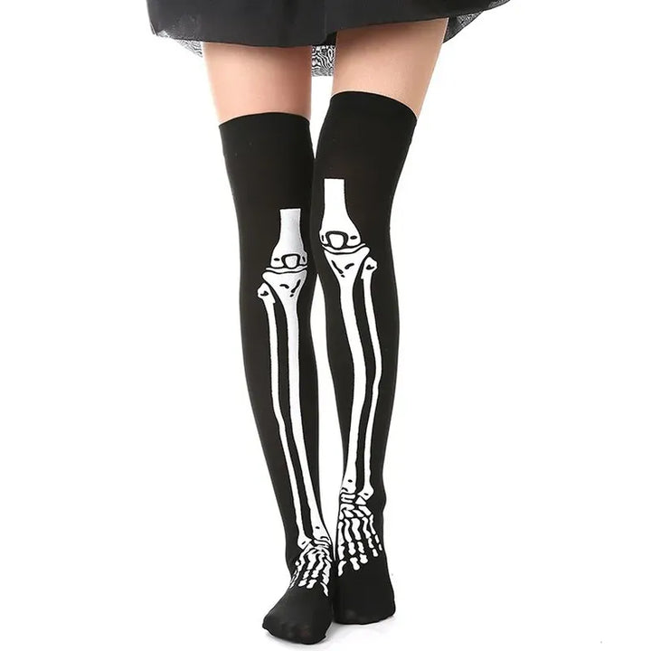 Halloween April Fools Day Theme Party Role Playing Horror Skull Print Long Tube Tight Stockings Costume Women Festival