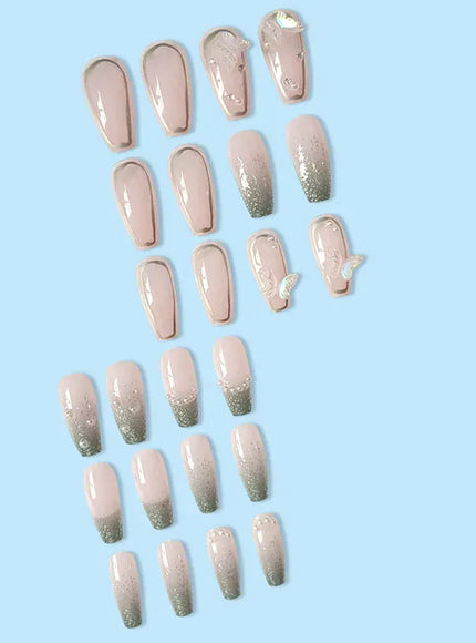 KissIcon 24Pcs Pink Rhinestones Press On Nails -