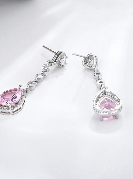 Beautiful 925 Silver Tassel Earrings - Zircon Water Drop
