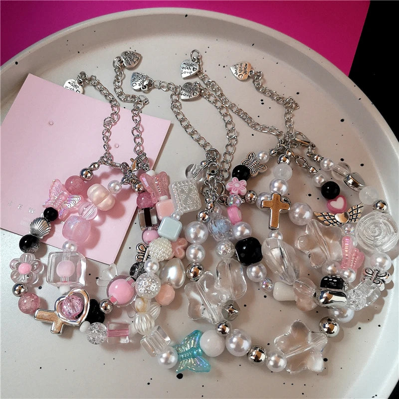 Y2K Cute Butterfly Cross Flower 8 Ball Mushroom Beaded Bracelet For Girl Kawaii Halloween Anime Grunge Aesthetics Accessories