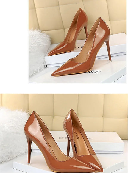 Fashion Simple Patent Leather Thin High Heel Women