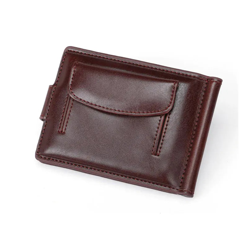 New Small Men's Leather Wallet With Coin Pocket Money Clip 5 Credit Card Slots A Metal Clamp ID Cash Holder Purse For Male