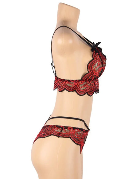 plus size sexy lingerie lace cross band embroidery decoration sexy bra panties lingerie set wholesale from M-5XL